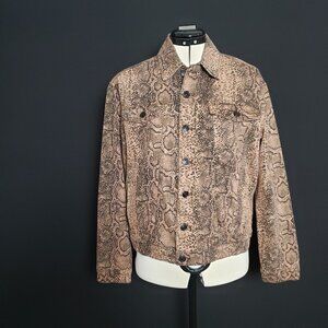 Free People Snake Print Trucker Jacket in Brown Cotton Ladies Size XS